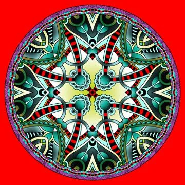 Decorative design of circle dish template, round geometric patte Stock Illustration