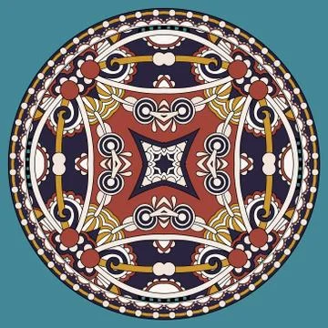 Decorative design of circle dish template, round geometric patte Stock Illustration