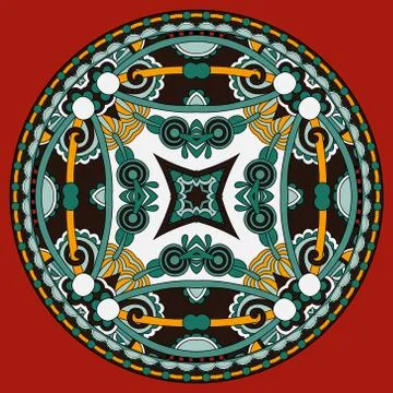 Decorative design of circle dish template, round geometric patte Stock Illustration
