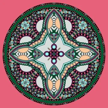 Decorative design of circle dish template, round geometric patte Stock Illustration