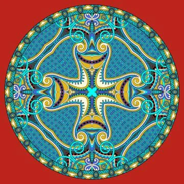 Decorative design of circle dish template, round geometric patte Stock Illustration