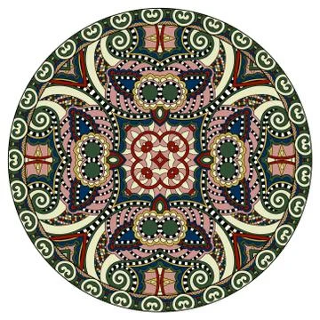 Decorative design of circle dish template, round geometric patte Stock Illustration