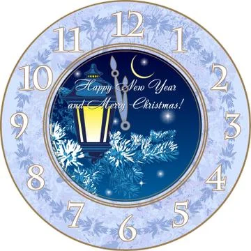 Decorative design clock in a circle on the Christmas theme Stock Illustration