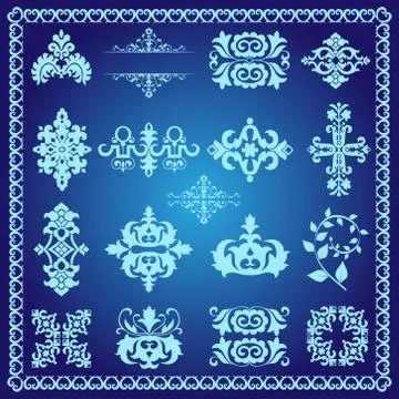 Decorative design elements blue Stock Illustration