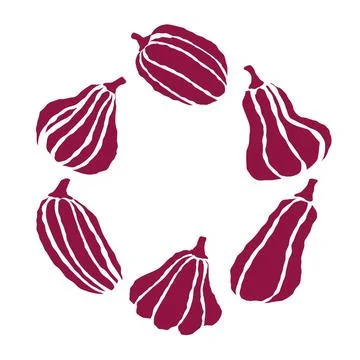 Decorative design featuring six red pumpkins arranged in a circular pattern on a Stock Illustration