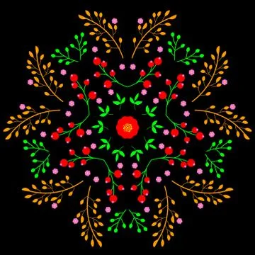 Decorative design of floral mirror pattern on black background. Stock Photos