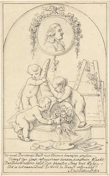 Decorative design with putti with cornucopia with a portrait of Josephus A... Stock Photos