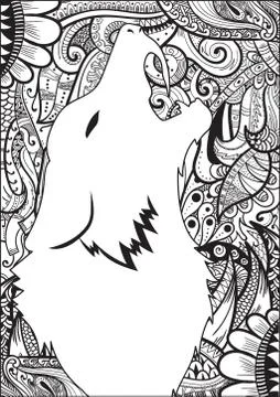 Decorative design with wolf silhouette 스톡 일러스트