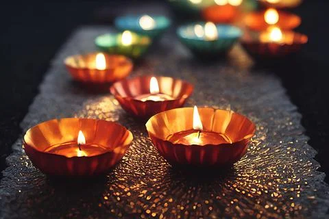 Decorative diyas for diwali, selective focus. Stock Illustration