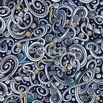 Decorative doodle abstract winter curly seamless pattern Stock Illustration