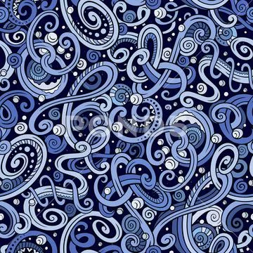 Decorative doodle abstract winter curly seamless pattern Stock Illustration