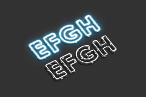 Decorative E F G H letters, neon font mock up Illustrazione stock