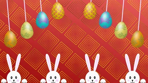 Decorative Easter background in red colour with Swinging eggs and beautiful.. Stock Footage 234107242