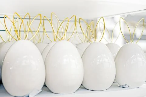 Decorative Easter decorations on a supermarket counter Stock Photos