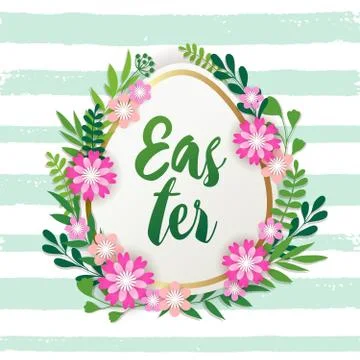 Decorative Easter egg and spring flowers Illustrazione stock