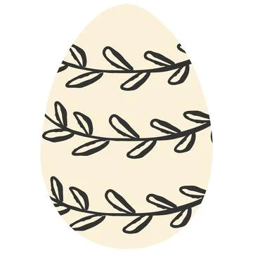 Decorative Easter egg with black ink leaf branch ornament on beige backgrou.. Stock Illustration