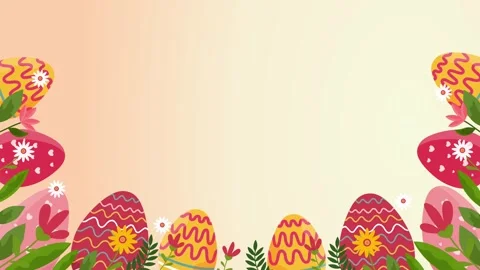Decorative easter egg border on beige background with colorful floral patterns Stock Footage 327518149