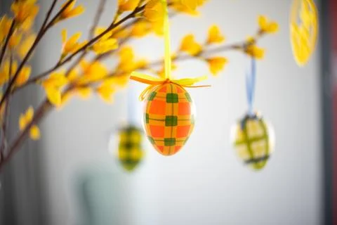 Decorative Easter egg in close-up with foreground focus 写真素材