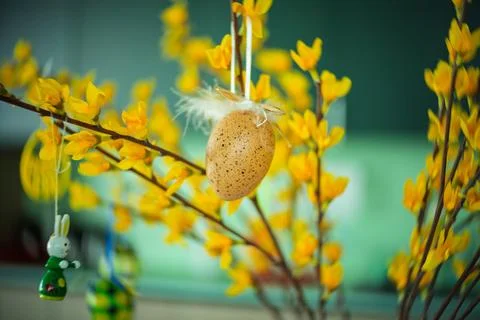 Decorative Easter egg in close-up with foreground focus 写真素材