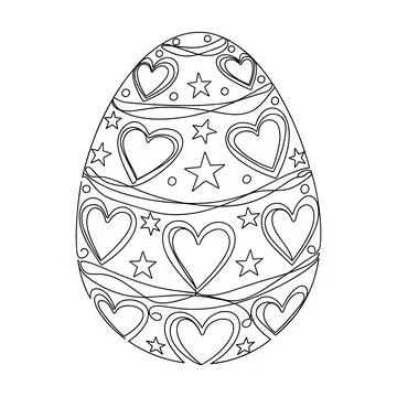 Decorative Easter Egg With Heart And Star Pattern Line Art Vector Stock Illustration