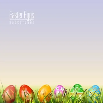 Decorative Easter Egg Hunt in Grass with Blue Sky Background Stock Illustration