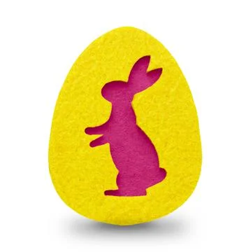 Decorative easter egg made of felt with the silhouette of an Easter pink bunny Stock Photos