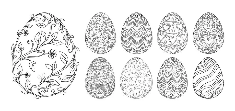 Decorative Easter Egg Pattern Collection With Floral And Geometric Details Stock Illustration