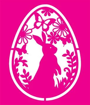 Decorative Easter Egg with Rabbit, Butterflies and Flowers - Paper Cut Style Des Stock Illustration