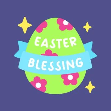 Decorative Easter Egg with Ribbon and Easter Blessing Text Stock Illustration