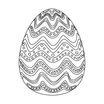 Decorative Easter Egg with Wavy Pattern Line Art Stock Illustration