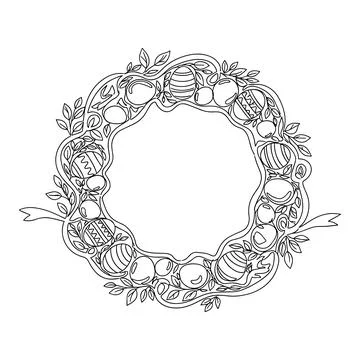 Decorative Easter Egg Wreath With Leaves And Botanical Elements Stock Illustration