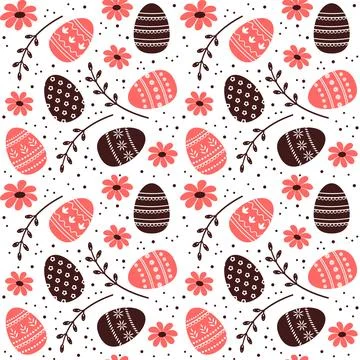 Decorative Easter eggs and spring willow branches in seamless vector pattern Stock Illustration