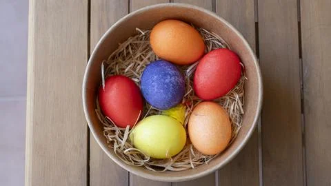 Decorative Easter eggs as background. Space for text Foto stock