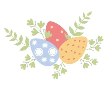 Decorative Easter eggs with branches and leaves. Vector illustration. Festi.. Stock Illustration