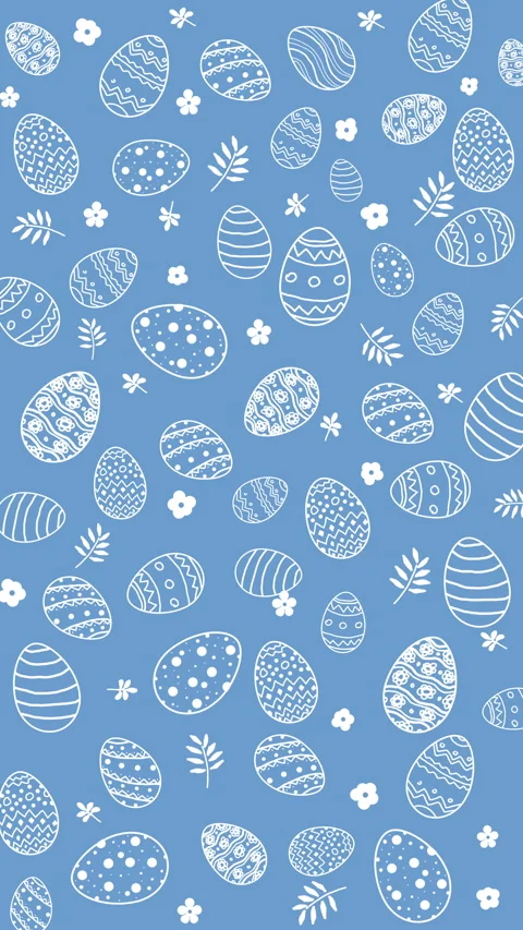 The decorative Easter eggs with different patterns and sizes on blue background Stock Footage 303437449