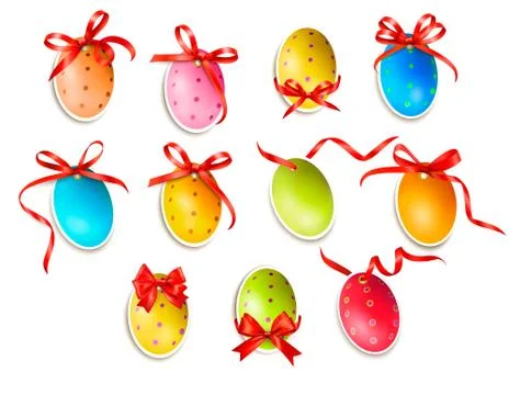 Decorative easter eggs. easter cards with red bow and ribbons. vector Stock Illustration