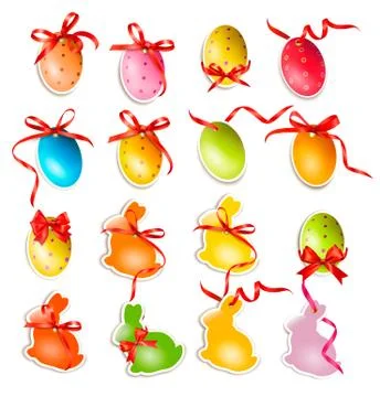 Decorative easter eggs. easter cards with bows and ribbons. vector Stock Illustration