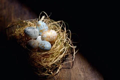 Decorative easter eggs in nest 스톡 사진
