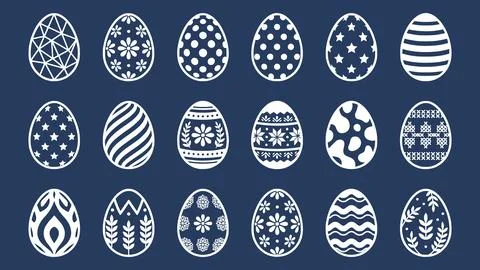 Decorative Easter Eggs Pattern Set  Minimalist Blue and White Easter Campai.. Stock Illustration