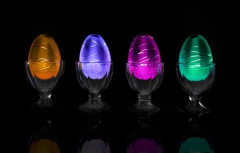 Decorative Easter Eggs in a Row - On Black Stock Photos