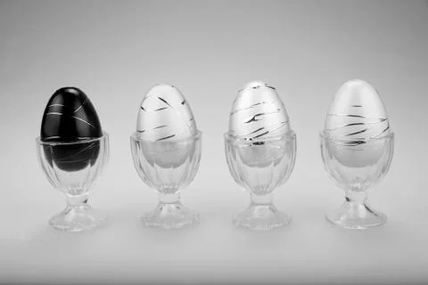 Decorative Easter Eggs in a Row - black and white Stock Photos