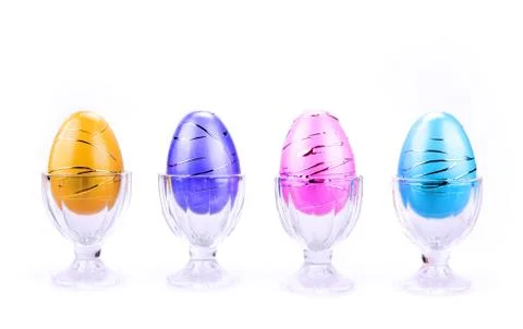 Decorative Easter Eggs in a Row - Isolated Stock Photos