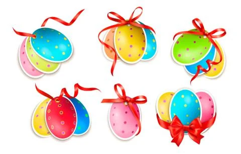 Decorative easter eggs.easter cards with red bow and ribbons. vector Stock Illustration