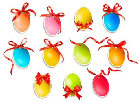 Decorative easter eggs.easter cards with red bow and ribbons. vector 库存插图
