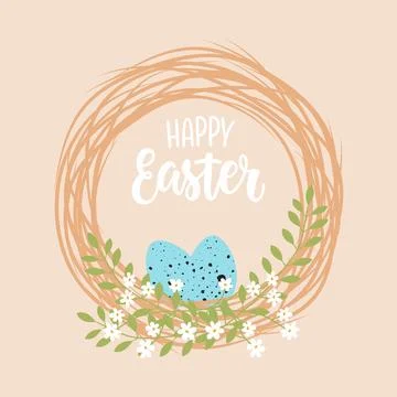 Decorative Easter wreath made of twigs willow with blue eggs. Easter greeti.. Stock Illustration