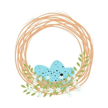 Decorative Easter wreath made of twigs willow with blue eggs. Easter greeti.. Stock Illustration