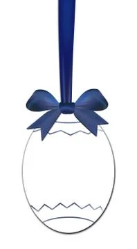 Decorative egg with blue bow as a easter price tag on a white background Illustrazione stock