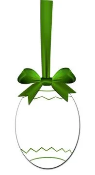 Decorative egg with green bow as a easter price tag on a white background Illustrazione stock