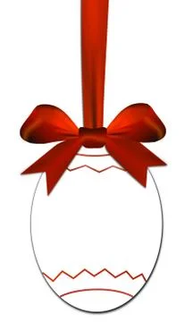 Decorative egg with red bow as a easter price tag on a white background Stock Illustration