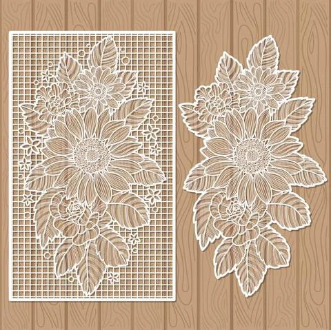 Decorative element with flowers. For cutting any material. Vector Stock Illustration